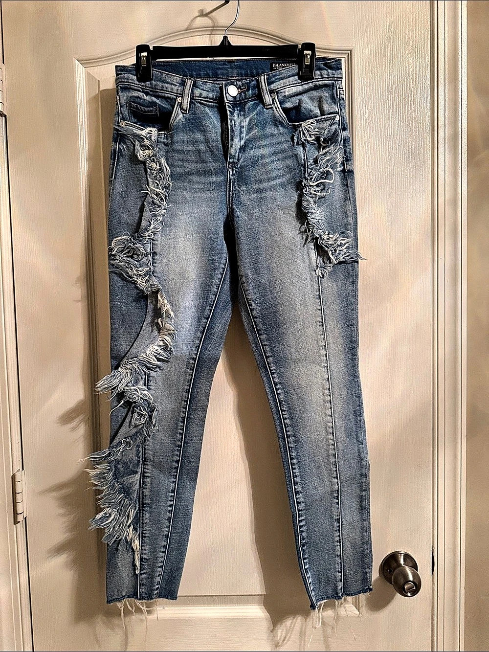 BLANKNYC The Beyond Distressed Skinny Jeans in Blue Waist 28